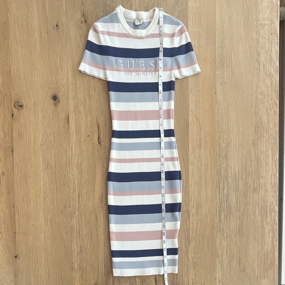 GUESS Multicolor Striped Knit Short Sleeve Crew Neck Bodycon Midi Dress XS